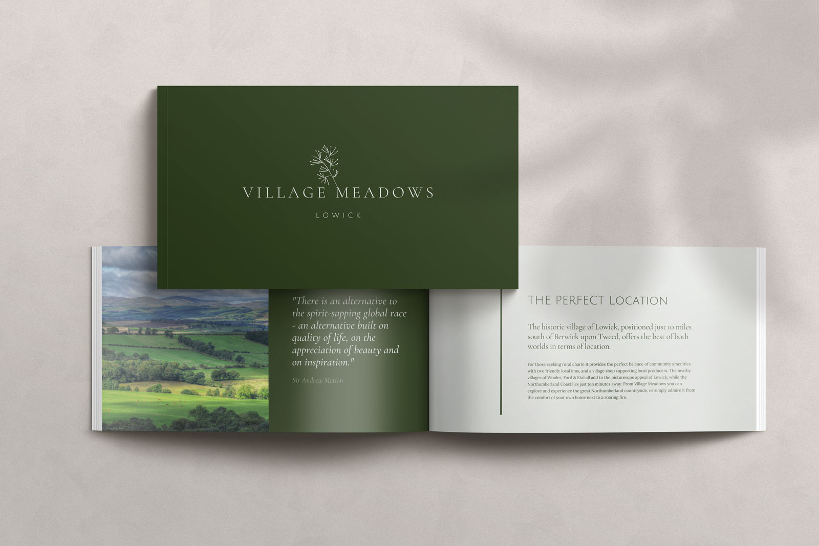 cover and spread of new development brochure